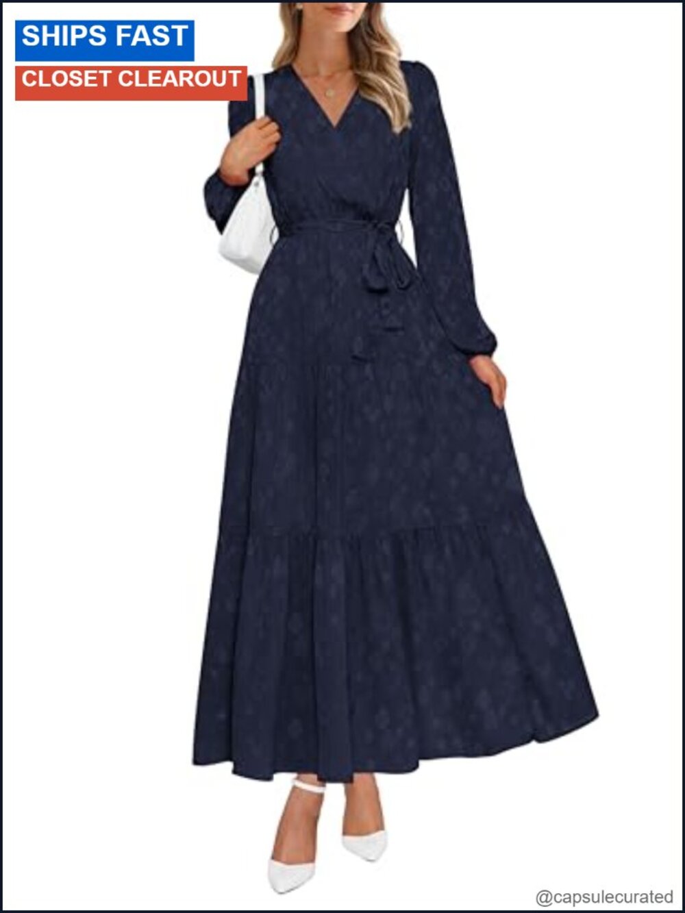 PRETTYGARDEN Boho Floral Wrap Maxi Dress Long Sleeve V-Neck Tie Waist Flowey